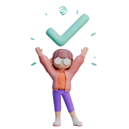 Girl Holding Checkmark  3D Illustration