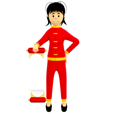 Girl holding Chinese scroll letter  3D Icon