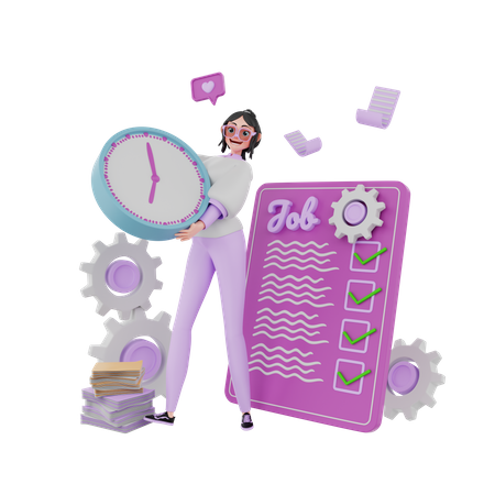 Girl holding  clock and plan list  3D Illustration