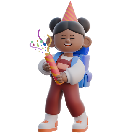 Girl Holding Confetti Party  3D Icon