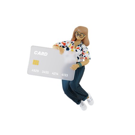 Girl Holding Credit Card  3D Illustration