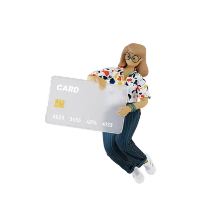 Girl Holding Credit Card  3D Illustration