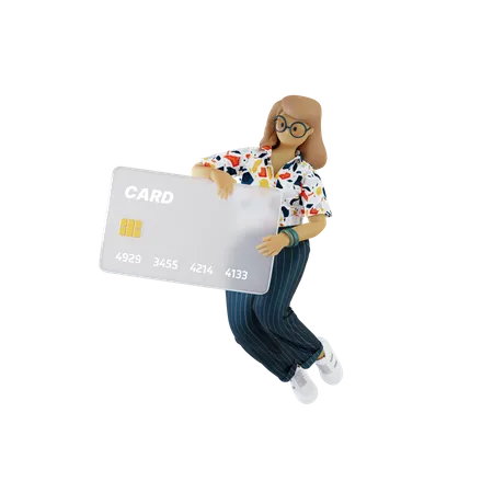 Girl Holding Credit Card 3D Illustration