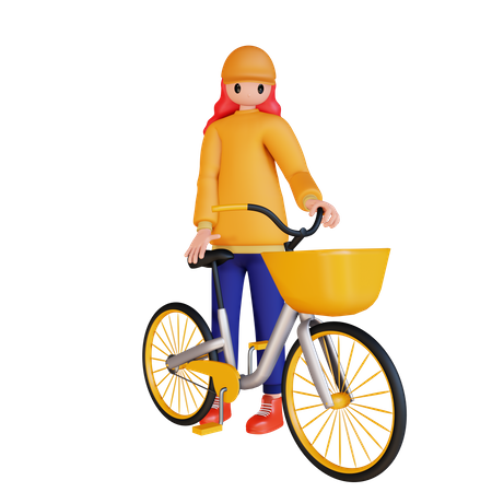 Girl Holding Cycle  3D Icon