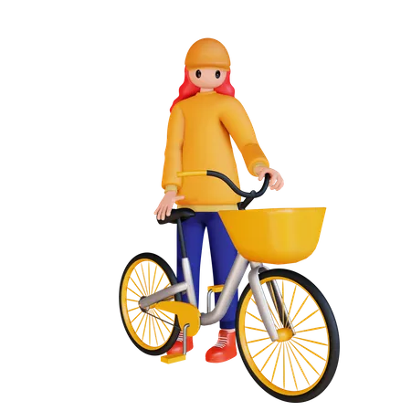 Girl Holding Cycle  3D Illustration