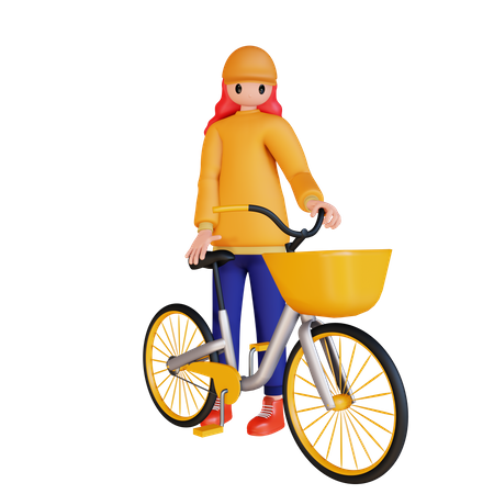 Girl Holding Cycle 3D Illustration