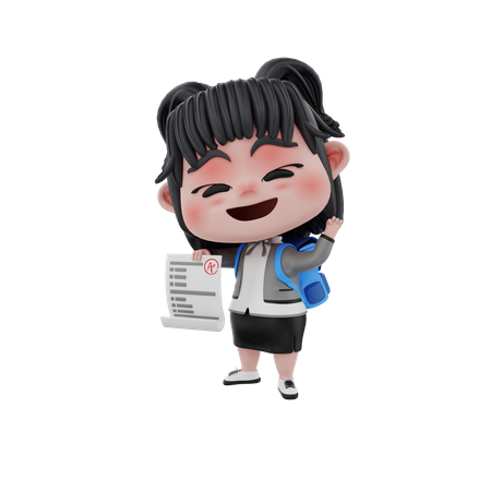 Girl holding exam result  3D Illustration