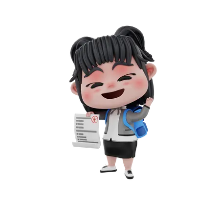 Girl holding exam result  3D Illustration