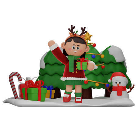 Girl Holding Gift  3D Icon