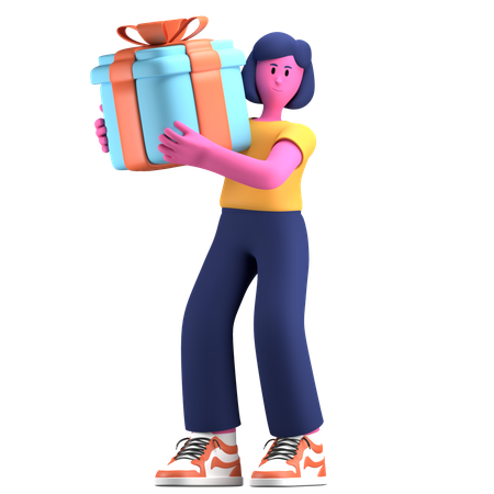 Girl holding gift  3D Illustration