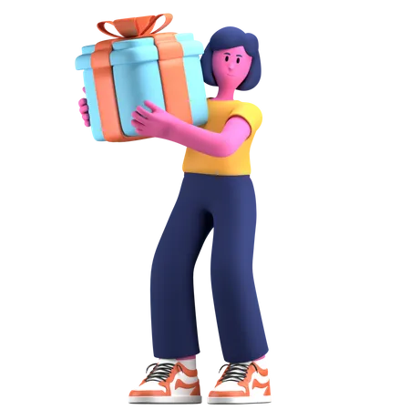 Girl holding gift  3D Illustration