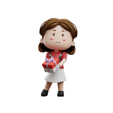 Girl Holding Gift Box  3D Icon
