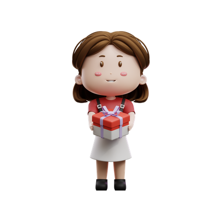 Girl Holding Gift Box  3D Illustration