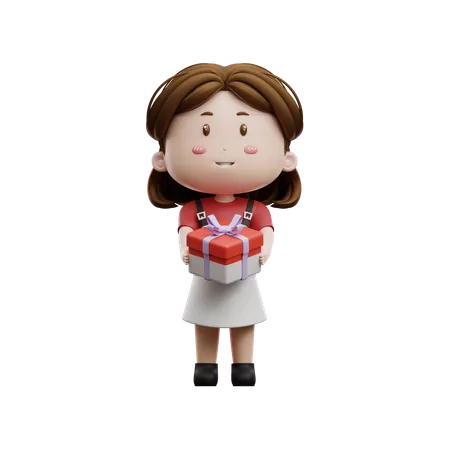 Girl Holding Gift Box  3D Illustration