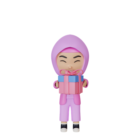 Girl holding giftbox  3D Icon