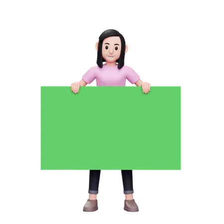 Girl holding green banner  3D Illustration