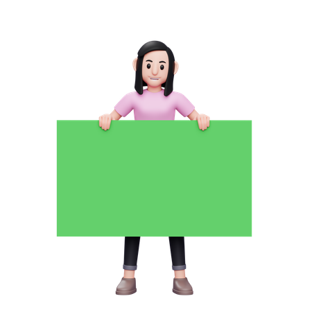 Girl holding green banner  3D Illustration