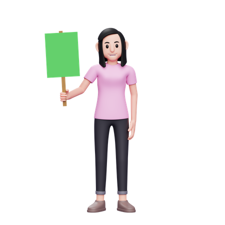 Girl holding green paper placard 3D Illustration