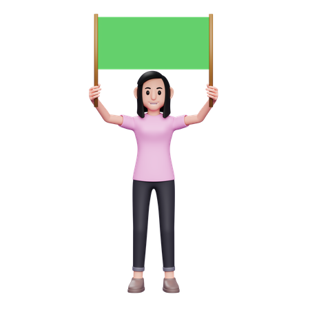 Girl holding green placard 3D Illustration