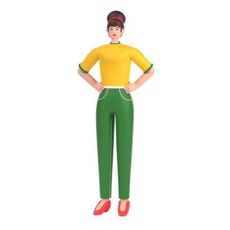 Girl holding hands on waist pose  3D Icon