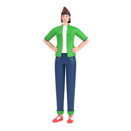 Girl holding hands on waist pose  3D Icon