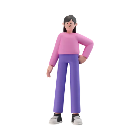 Girl holding hands on waist pose  3D Illustration