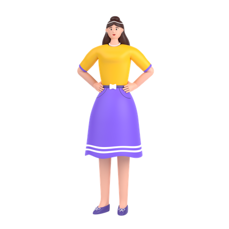 Girl holding hands on waist pose  3D Illustration