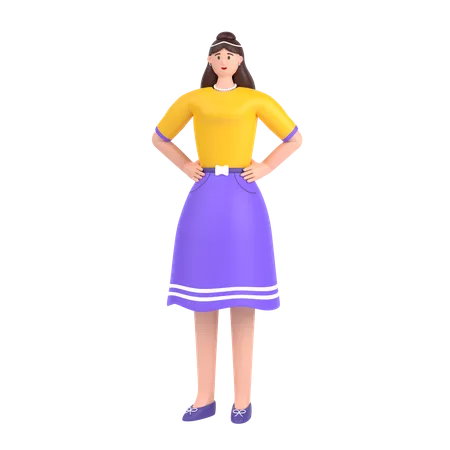 Girl holding hands on waist pose  3D Illustration