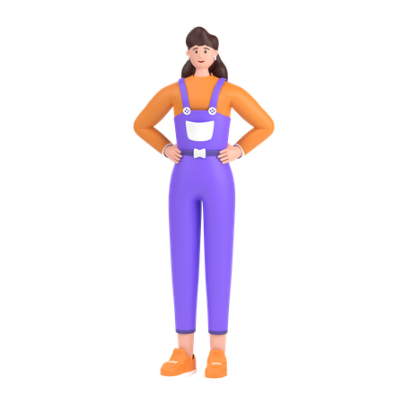 Girl holding hands on waist pose 3D Illustration