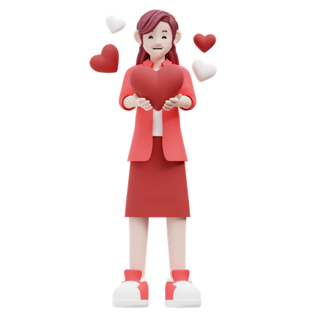 Girl Holding Heart  3D Illustration