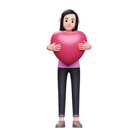 Girl holding heart  3D Icon