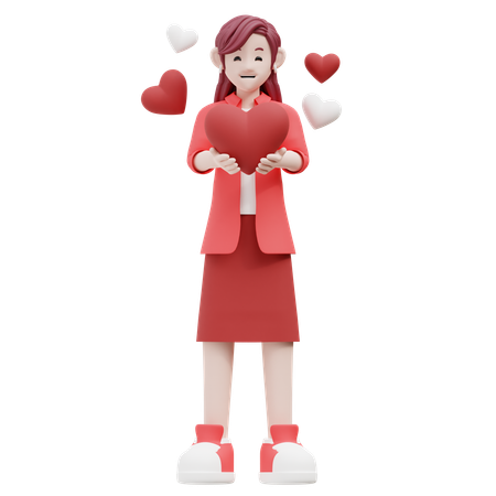 Girl Holding Heart  3D Icon