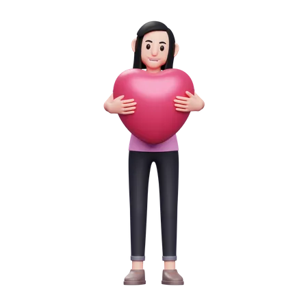 Girl holding heart  3D Illustration