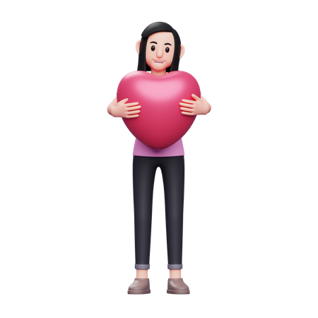 Girl holding heart 3D Illustration