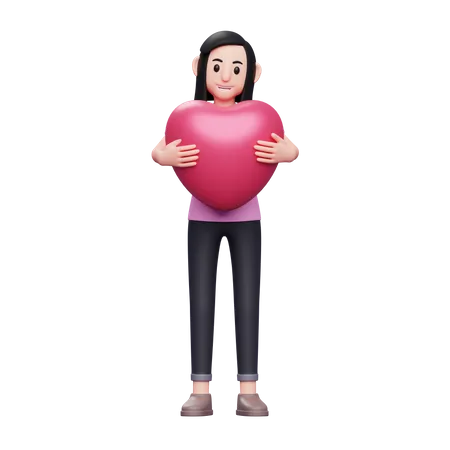 Girl holding heart 3D Illustration