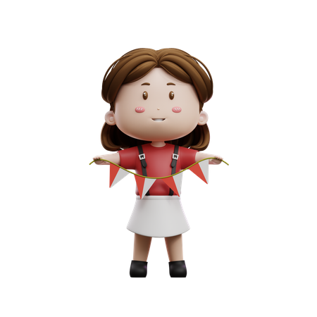 Girl Holding Indonesian Flag  3D Icon