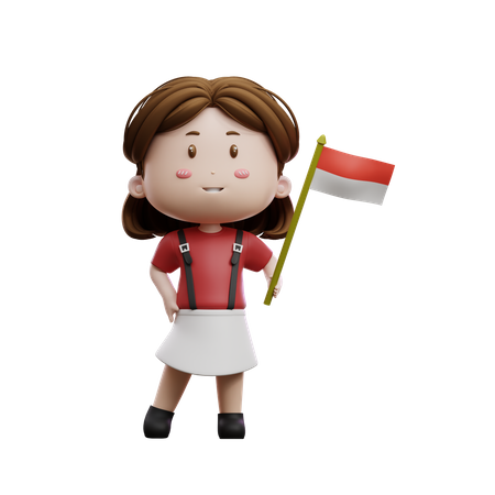 Girl Holding Indonesian Flag  3D Icon