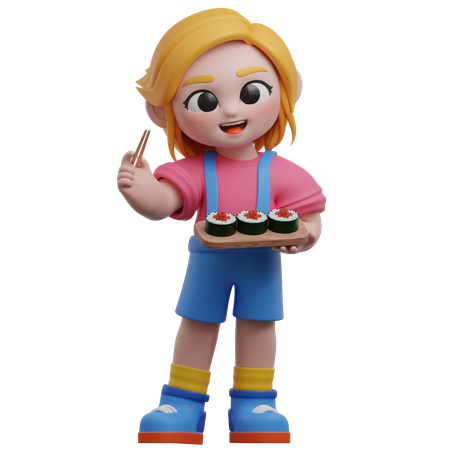 Girl Holding Kimbab  3D Illustration