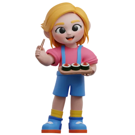 Girl Holding Kimbab  3D Illustration