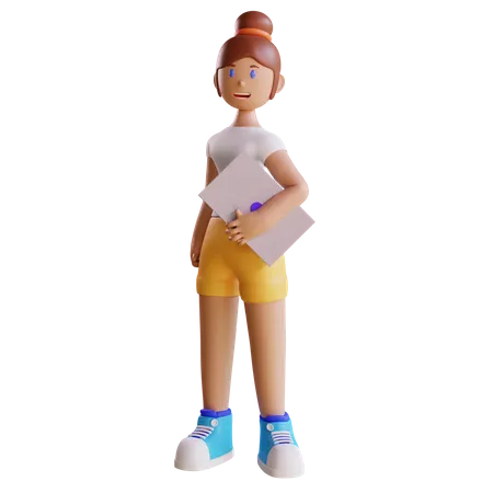 Girl holding Laptop 3D Illustration