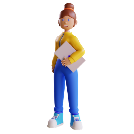 Girl holding Laptop  3D Icon