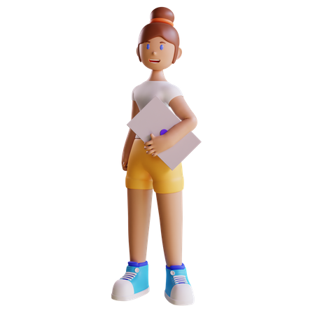 Girl holding Laptop  3D Illustration