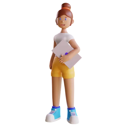 Girl holding Laptop  3D Illustration