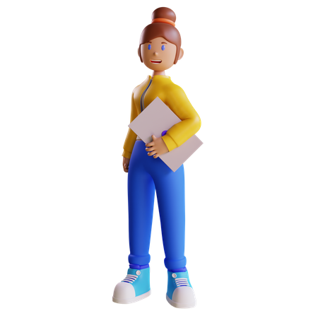 Girl holding Laptop  3D Illustration