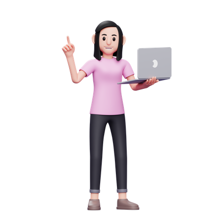 Girl holding laptop  3D Illustration