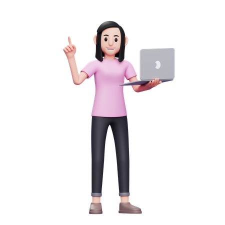 Girl holding laptop 3D Illustration