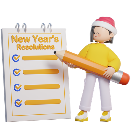 Girl Holding List of New Year Resolution  3D Illustration