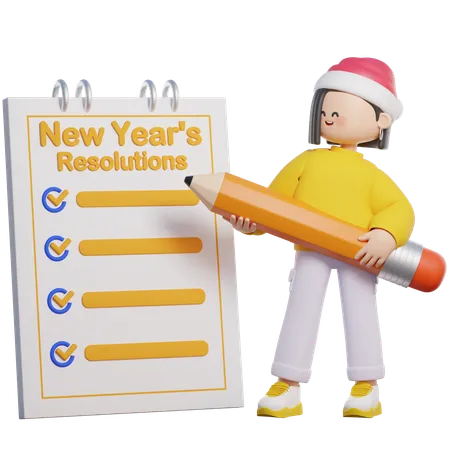 Girl Holding List of New Year Resolution  3D Illustration