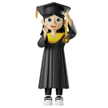 Girl Holding Medal  3D Illustration