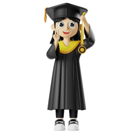 Girl Holding Medal  3D Illustration